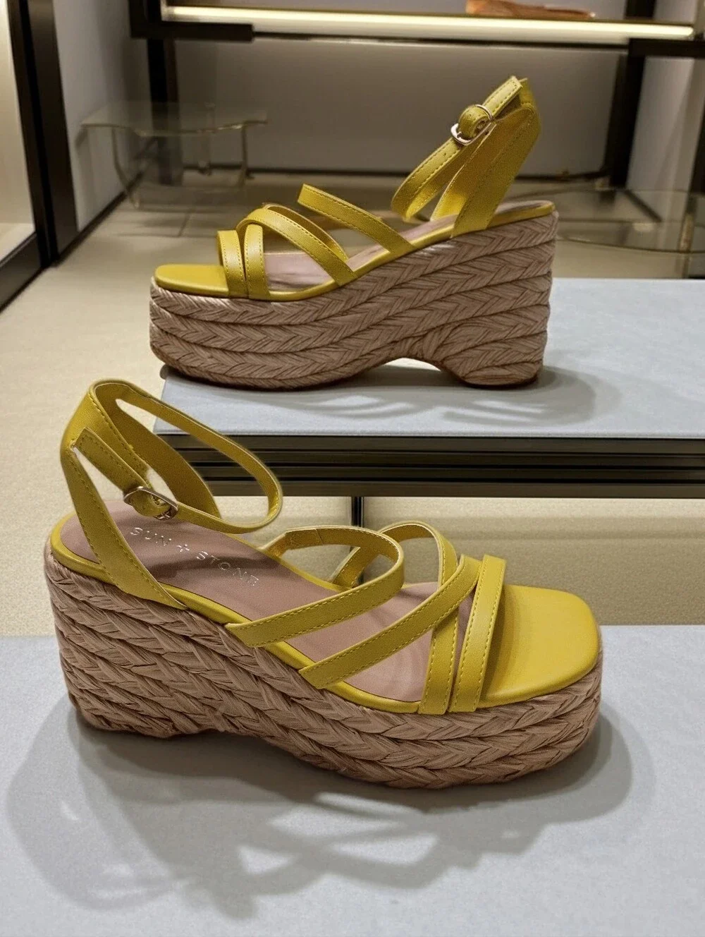 New Sun + Stone Citron Yellow Strappy Rafia Espadrille Platform Sandals 5.5M